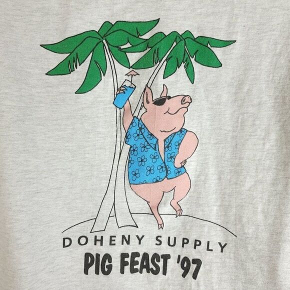 Doheny Supply Pig Feast T Shirt Vintage 90s Hawaiian Palm Trees Mens Size XL - Picture 4 of 6